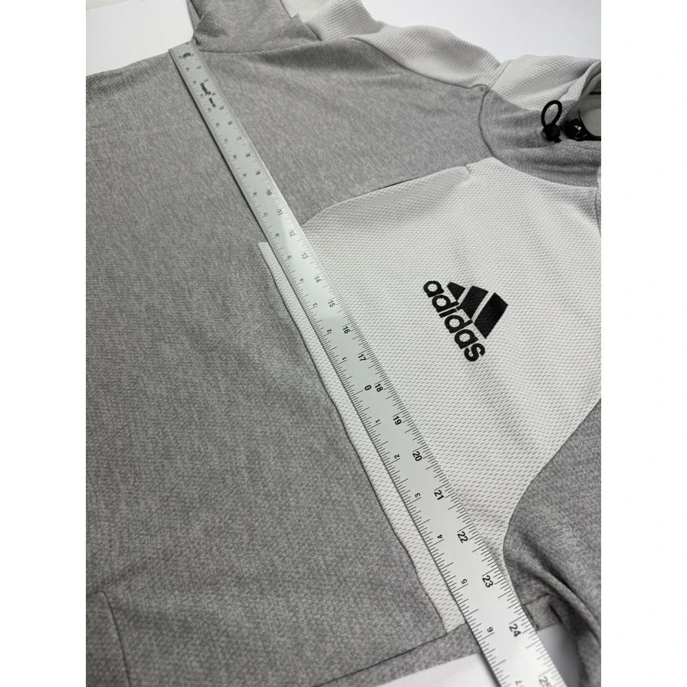 Adidas Hoodie Pullover Sweatshirt Gray White Colorblock‎ Fleece Lined Men's XL